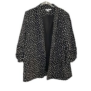 Chicos Ruched Sleeve Open Front Soft Blazer Jacket Polka Dot Black  2 US 12